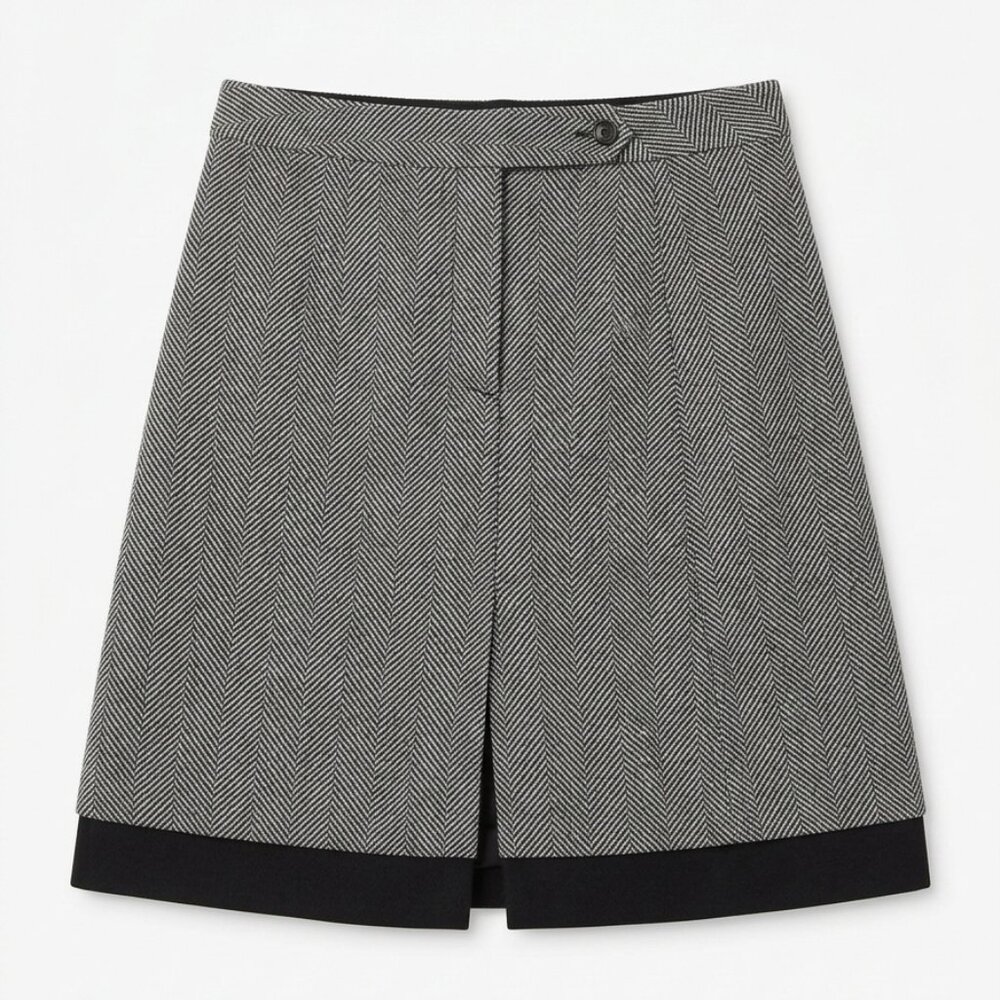 DUBUC - VINTAGE - Black & Gray Skirt - Herringbone & Wool Skirt - Size 12 - RARE